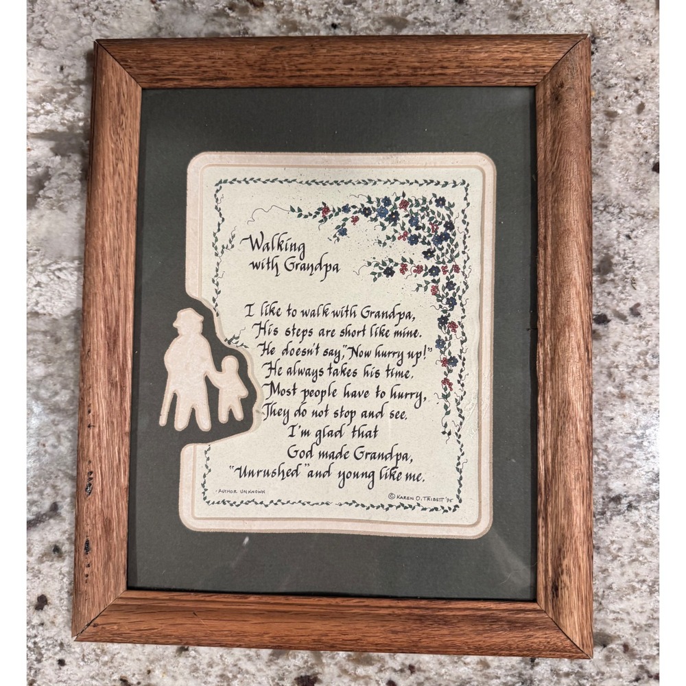 Vintage Karen O Tribett 1995 Walking with Grandpa Framed Poem Art 10x12  Frame